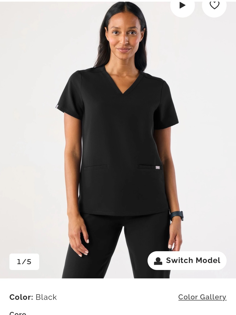 Figs Black V-Neck Scrub Top - Short Sleeve